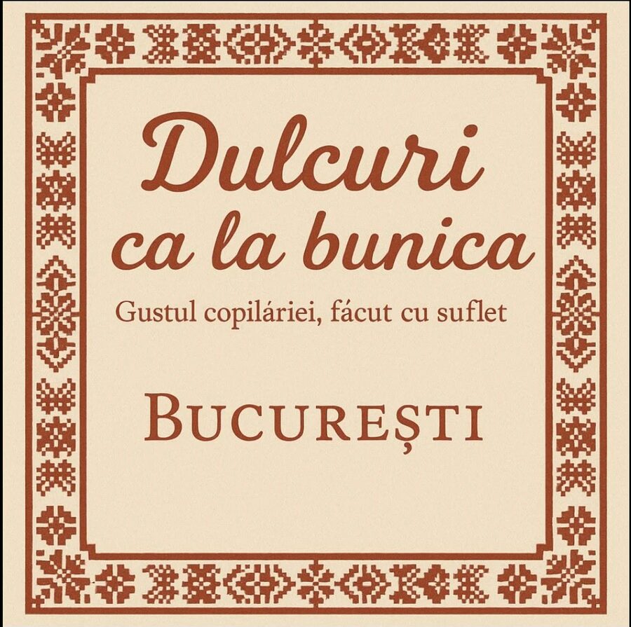 Sigla Grădina cu Pitici: „Dulciuri ca la bunica”, într-un chenar de cusătură populară